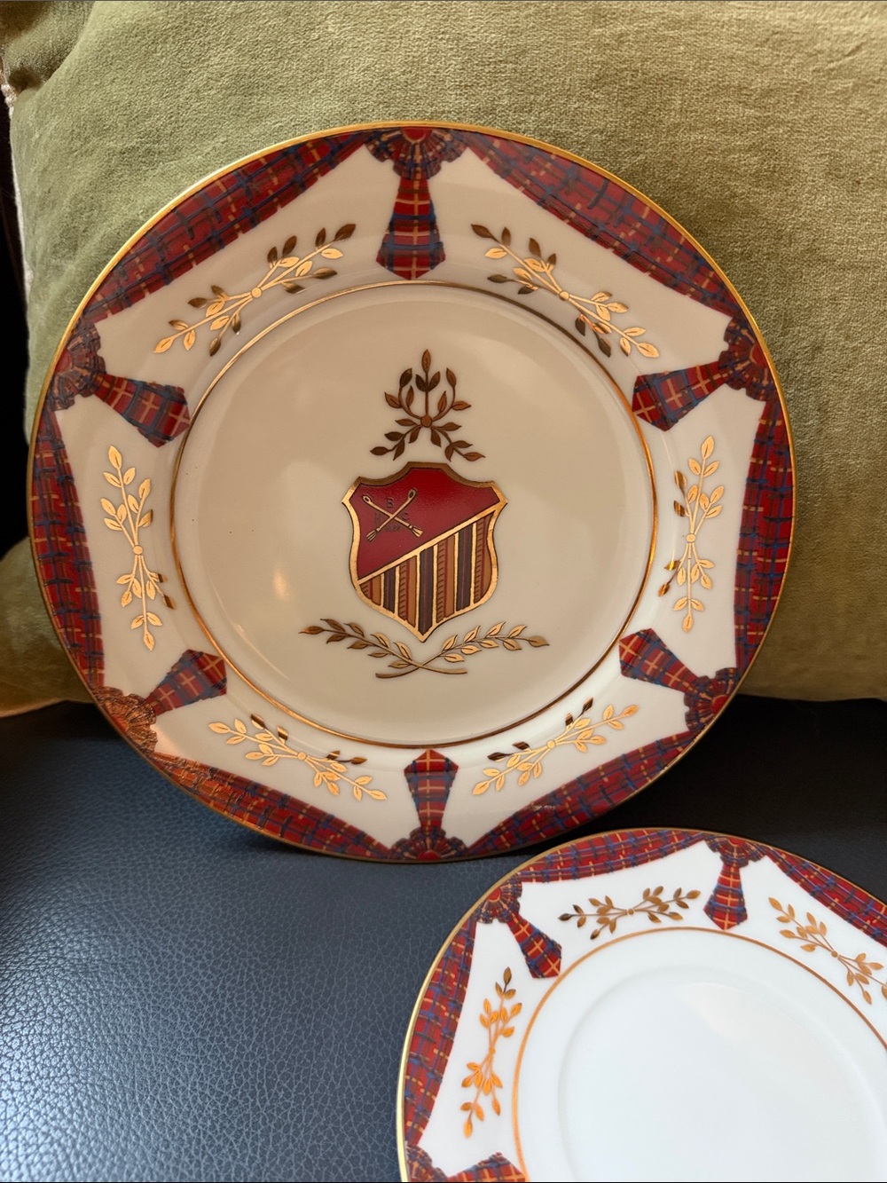 Porcelain Crest Salad Plate in Red and Gold